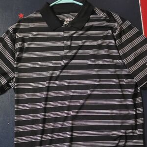 Nike Black and Gray Striped Polo Shirt